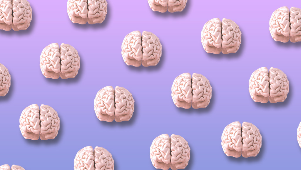 Human brain pattern on purple background
